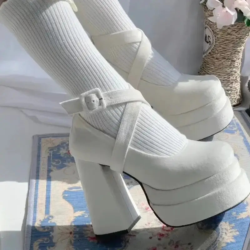 Round Toe Ankle Strap High Heel Shoes Euro Size