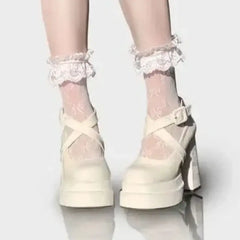 Round Toe Ankle Strap High Heel Shoes Euro Size Creamy