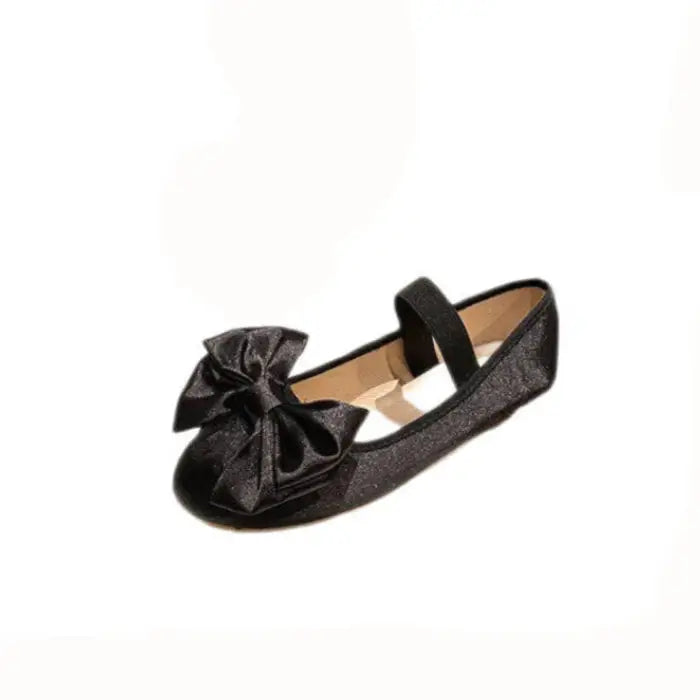 Round Toe Bow Elastic Strap Silk Ballet Flats - Shoes