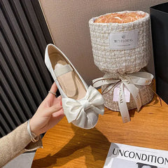 Round Toe Bow Elastic Strap Silk Ballet Flats