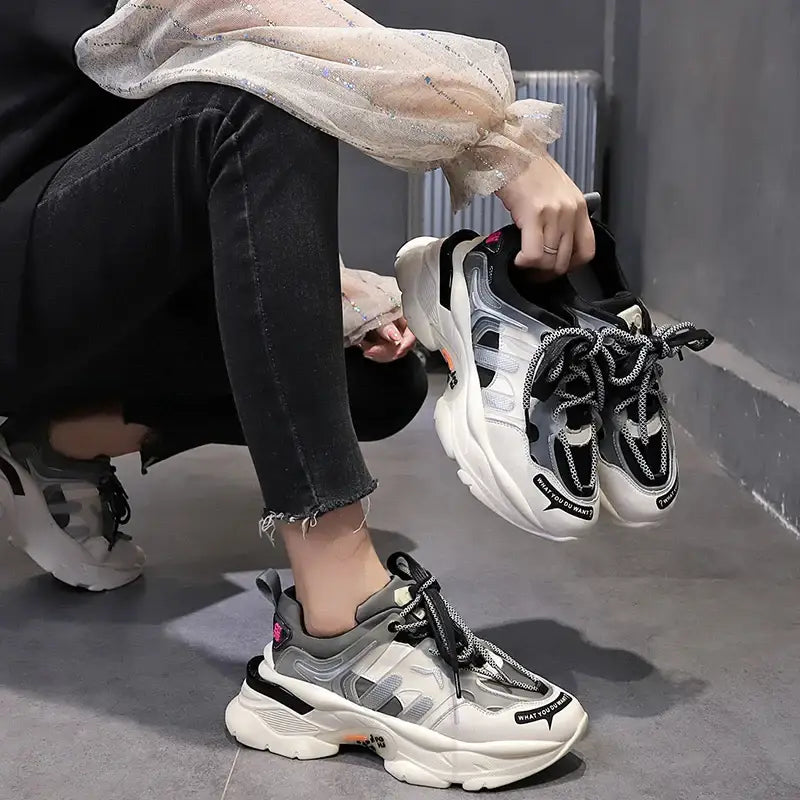 Round Toe Platform Chunky Sneakers - Shoes