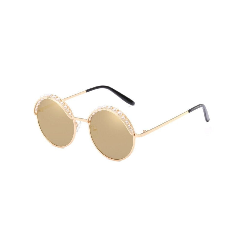 Round Imitation Pearls Sunglasses - Gold-Gold / One Size