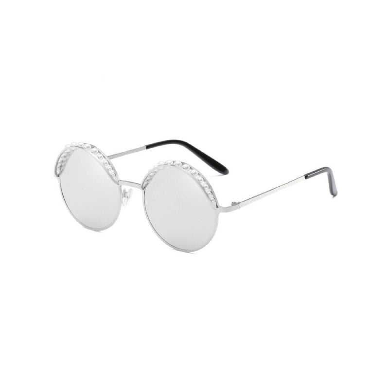 Round Imitation Pearls Sunglasses - Silver-Silver / One Size