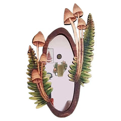 Round Wooden Mirror Hanging Mushroom Forest