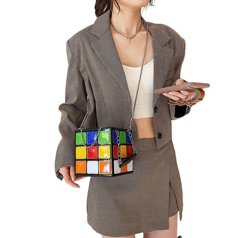Rubik’s Cube Design With Metal Chain Bags - One Size /