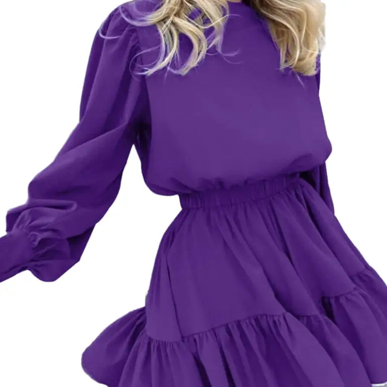 Ruffle Long Sleeve High Waist A-Line Silhouette Dress