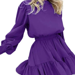 Ruffle Long Sleeve High Waist A-Line Silhouette Dress