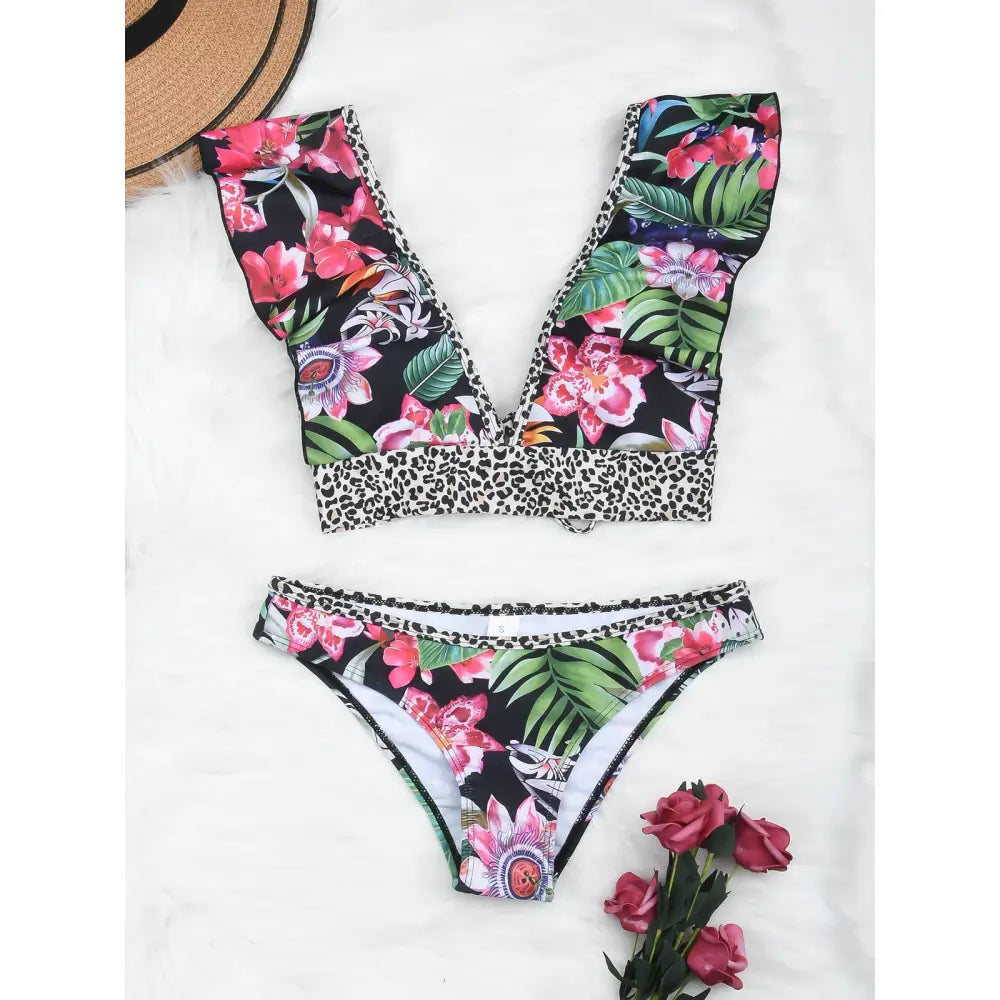 Ruffle Top Bikini - Pink / S - Swimwear