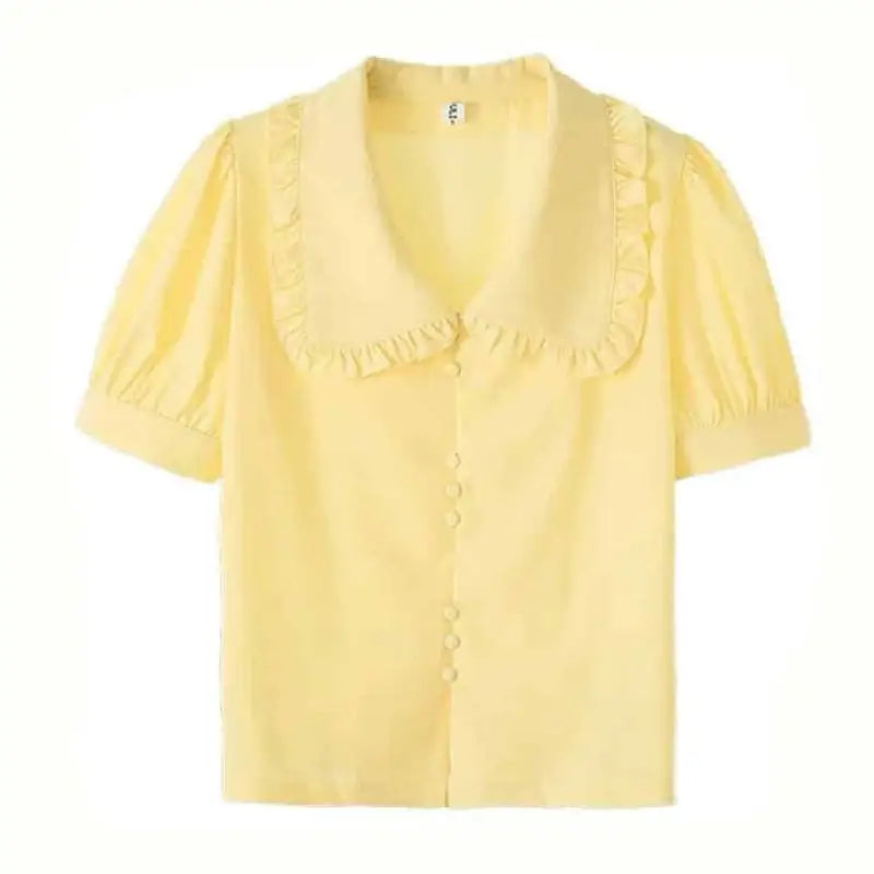 Ruffles Peter Pan Collar Short Sleeve Button Up Shirt