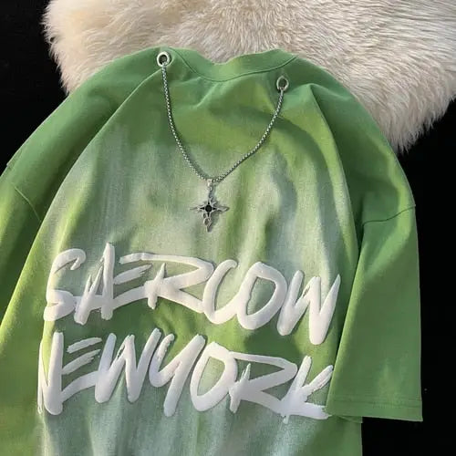 Saerion Newyork Chain Oversized T-shirt - Green / S
