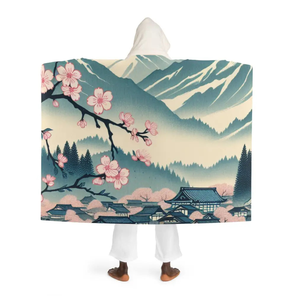 Sakura Hokusai - Japanese Hooded Sherpa Fleece Blanket