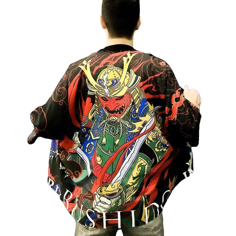 Samurai Demon 3/4 Sleeve Kimono - Black / L - KIMONO