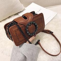 Satchel Buckle up Crossbody Shoulder Square Bag Brown