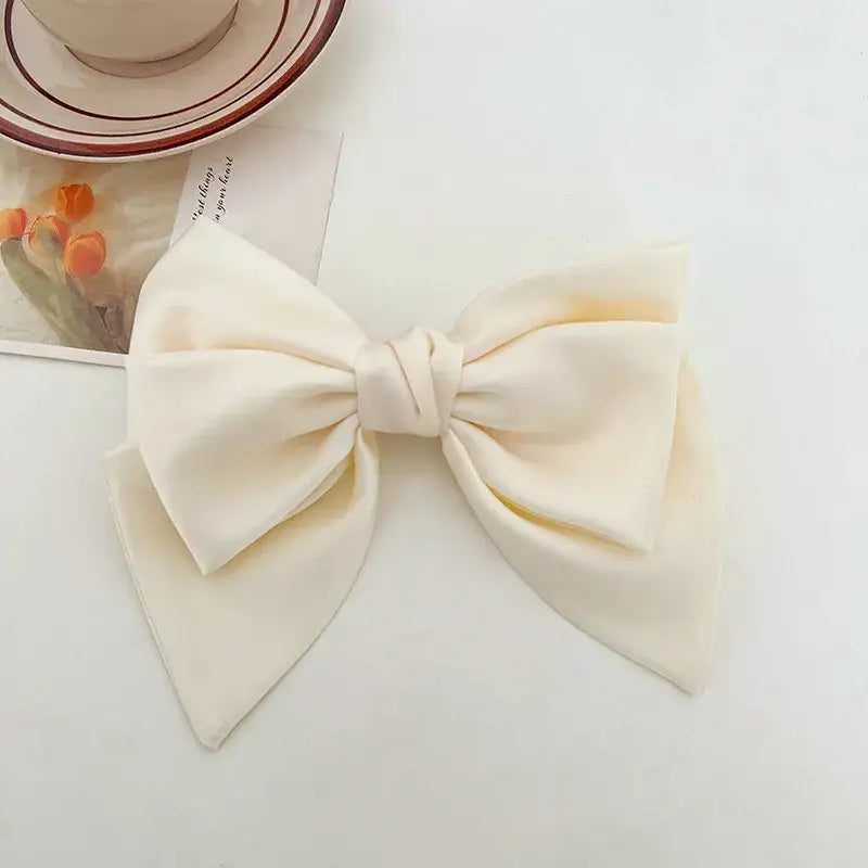 Satin Bow Hairclip - Beige - Accesories