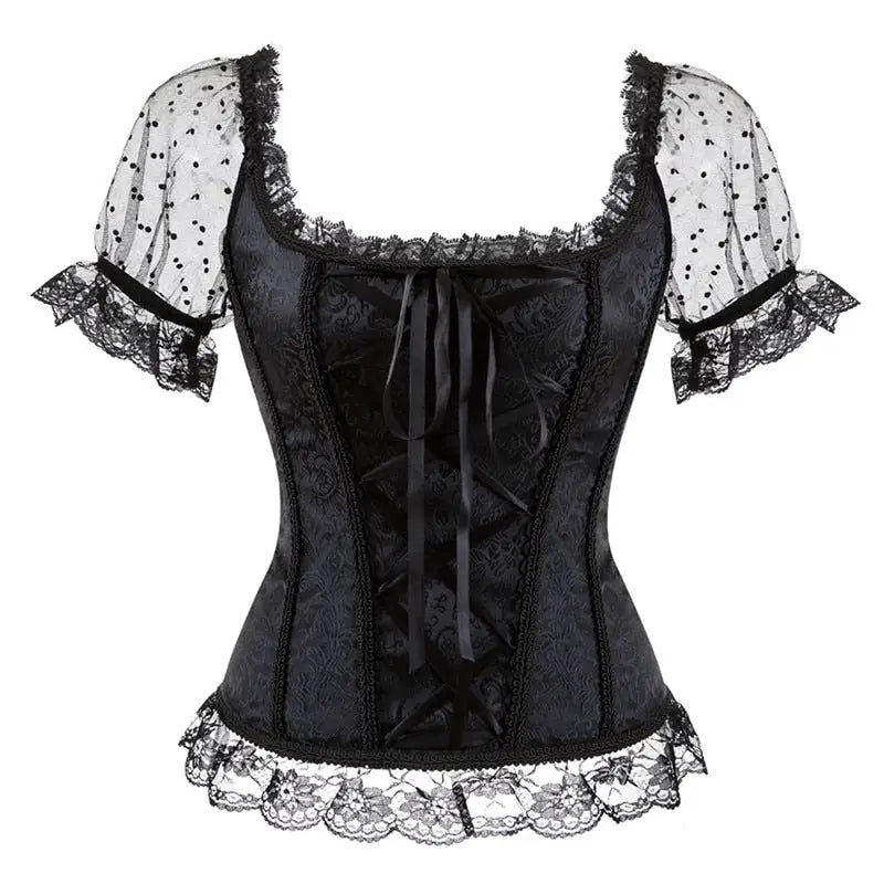 Satin Gothic Lace Up Overbust Corsets - black / S - Corset