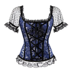 Satin Gothic Lace Up Overbust Corsets - blue / S - Corset