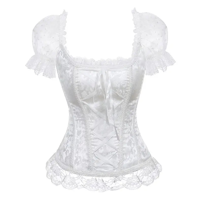 Satin Gothic Lace Up Overbust Corsets - white / S - Corset