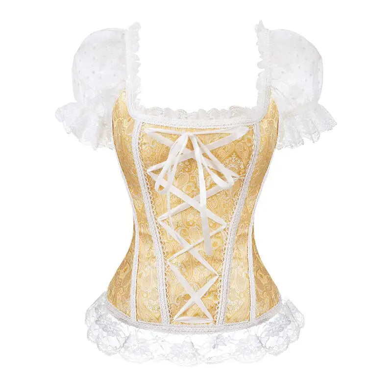 Satin Gothic Lace Up Overbust Corsets - yellow / S - Corset