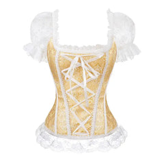 Satin Gothic Lace Up Overbust Corsets - yellow / S - Corset
