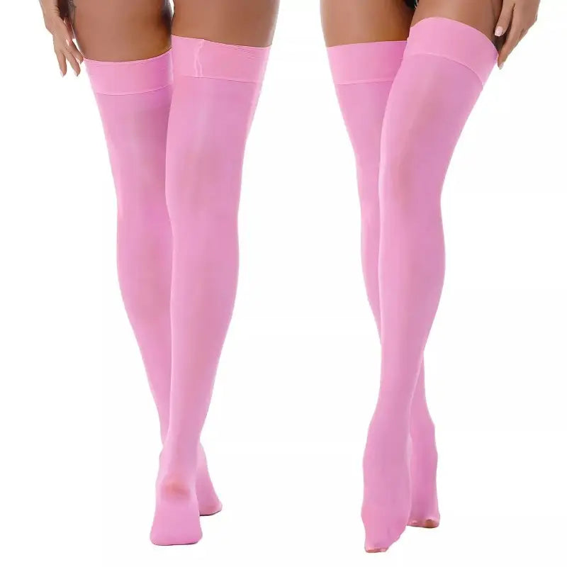 Satin Shiny Elastic Up Knee Socks - Pink. / One Size