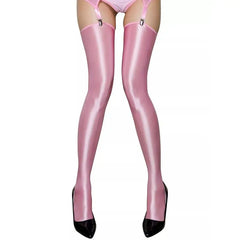 Satin Smooth Oil Shiny Elastic Lingerie Thigh - Pink