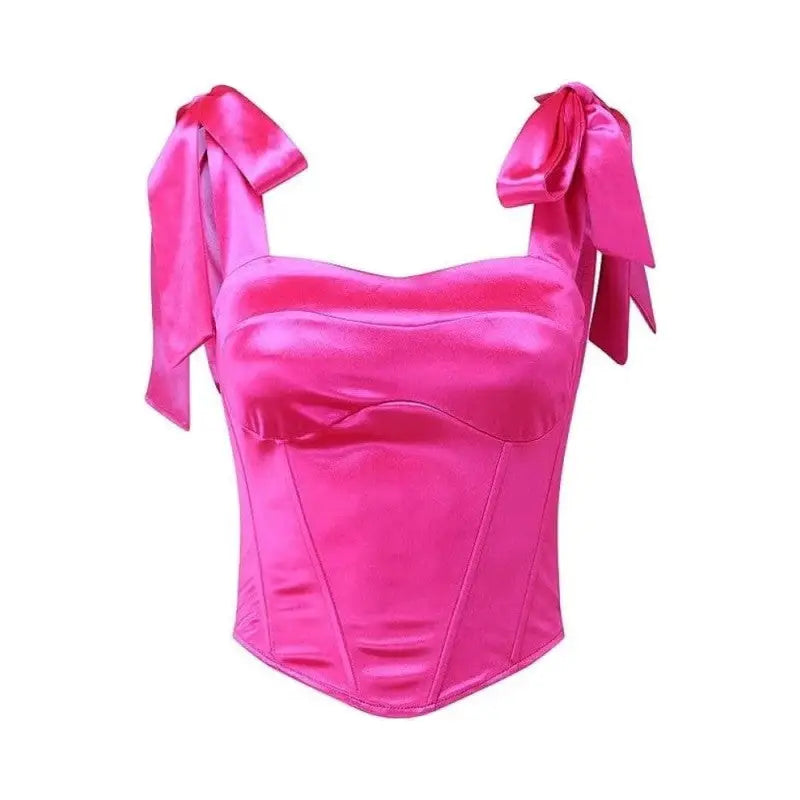 Satin Solid Color Adjustable Shoulder Straps Corset - Pink
