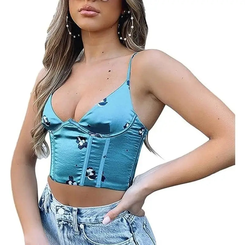 Satin V Neck Corset Crop Top 28 Inches Length 27 Waist