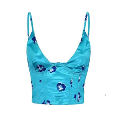 Satin V Neck Corset Crop Top 28 Inches Length 27 Waist Blue