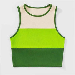 Scoop Neck Tank Top Ribbed Knit Crop - Green / S - Shirt