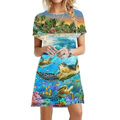 Sea Short Sleeve Loose Dress Ocean World Style