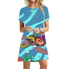 Sea Short Sleeve Loose Dress Ocean World Style
