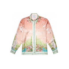 Seascape Print Silk Long Sleeve Shirt