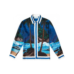 Seascape Print Silk Long Sleeve Shirt