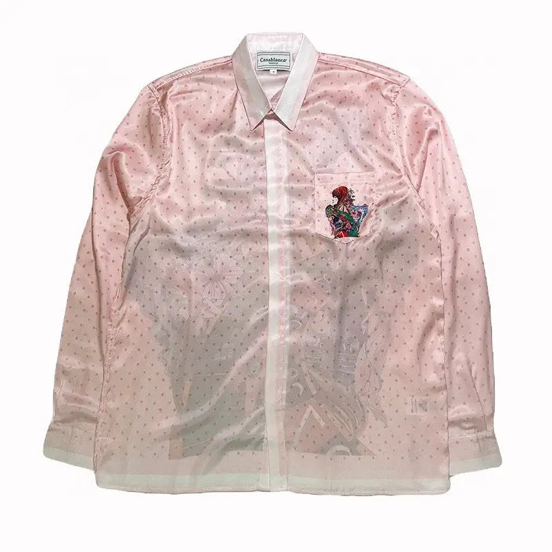 Seascape Print Silk Long Sleeve Shirt