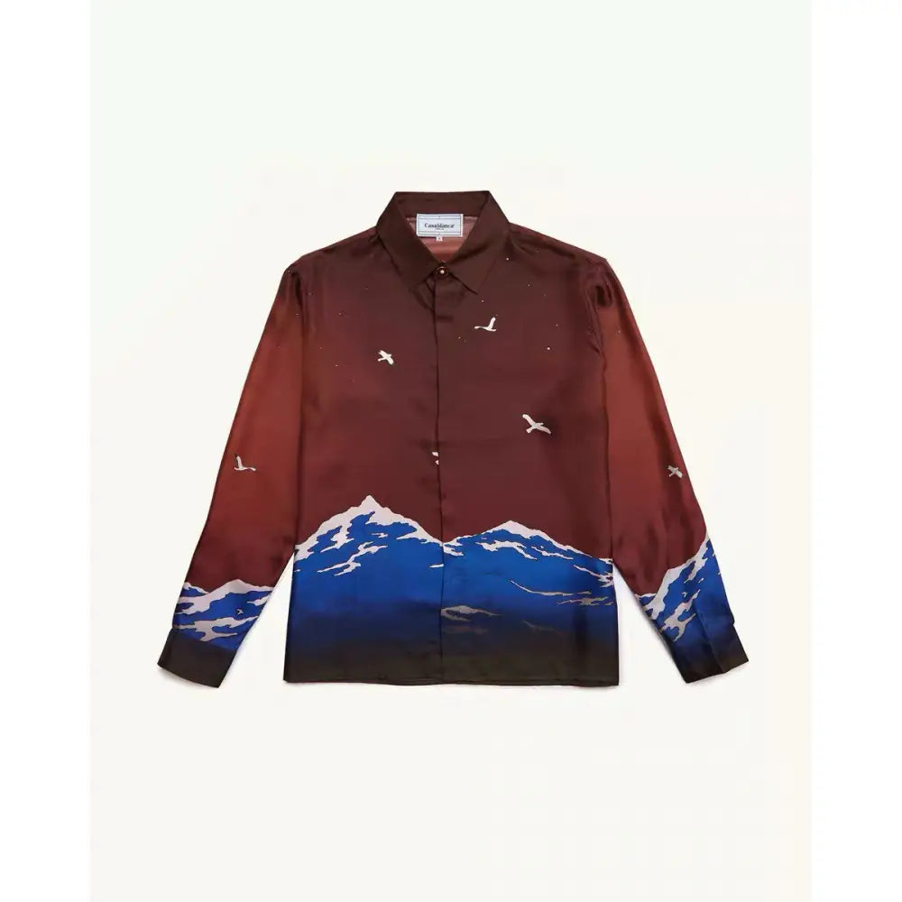 Seascape Print Silk Long Sleeve Shirt