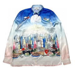 Seascape Print Silk Long Sleeve Shirt