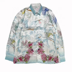 Seascape Print Silk Long Sleeve Shirt