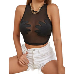 See Through Mesh Top Crop And Bodycon - S