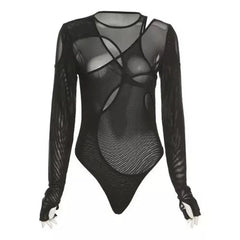 See-Through Solid Color Hollow Bodysuit