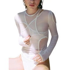 See-Through Solid Color Hollow Bodysuit