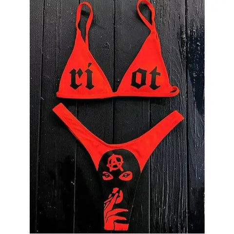 See You In Hell Padded Deep V Neck Bikini