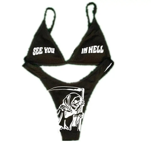 See You In Hell Padded Deep V Neck Bikini