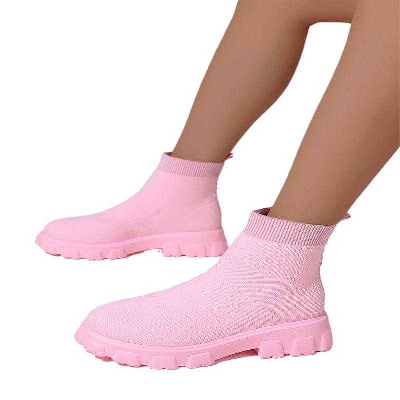 Lightweight Knitting Ankle Boots - Pink / 35