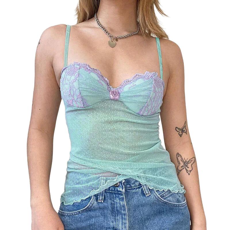 Flower And Dot Sheer Strap Crop Top