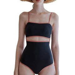 Contrasting Black Vintage One-Piece Split Swimsuit - M -