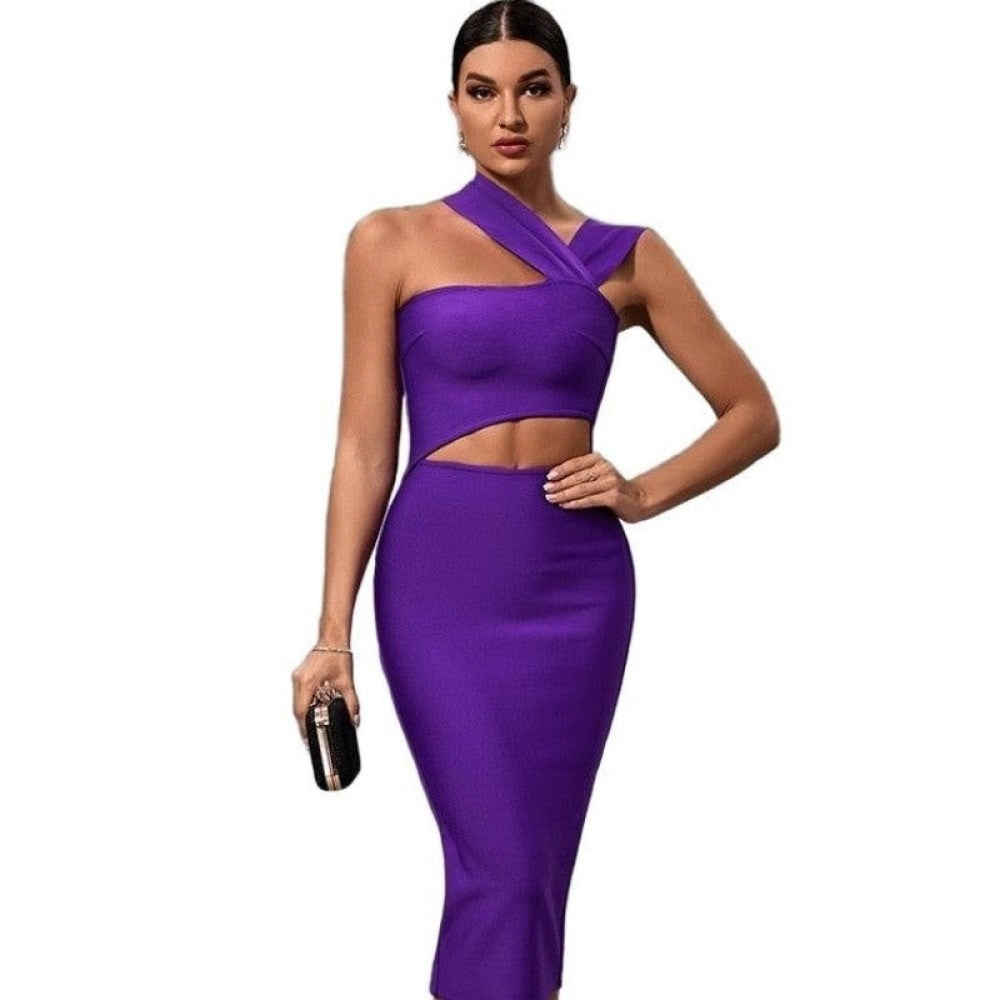 Purple Solid Color Sleeveless Elegant Bandage Dress