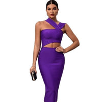 Thumbnail for Purple Solid Color Sleeveless Elegant Bandage Dress