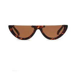 Semi Rimless Retro Cat Eye Sunglasses Leopard Tea