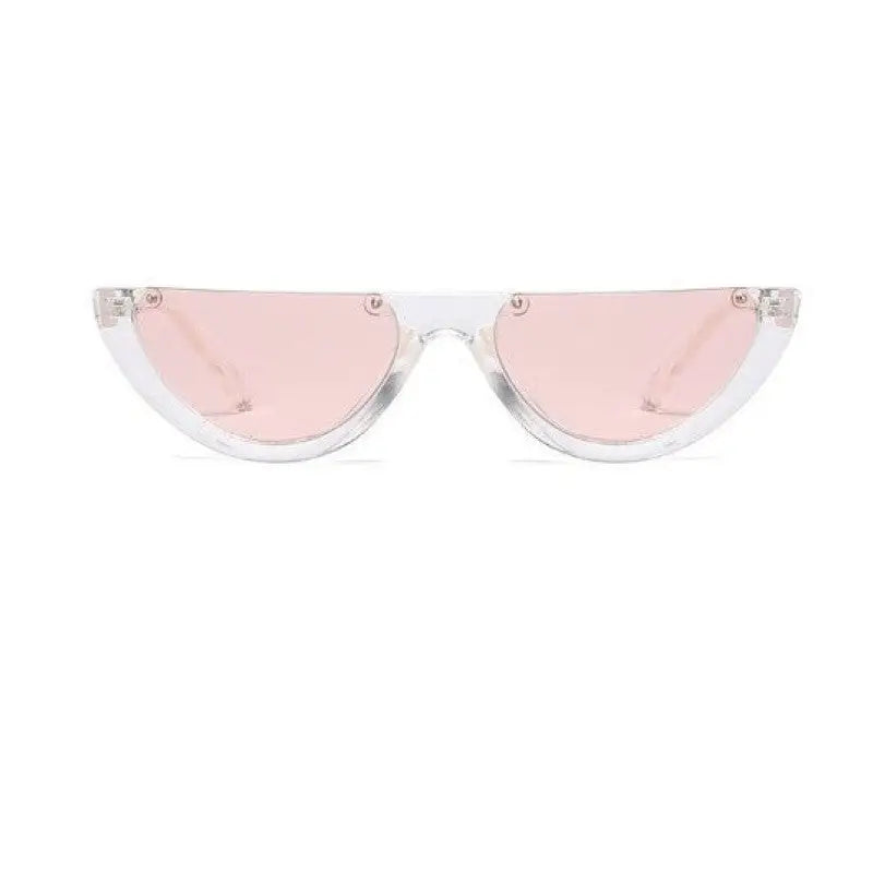 Semi Rimless Retro Cat Eye Sunglasses Transparent Pink