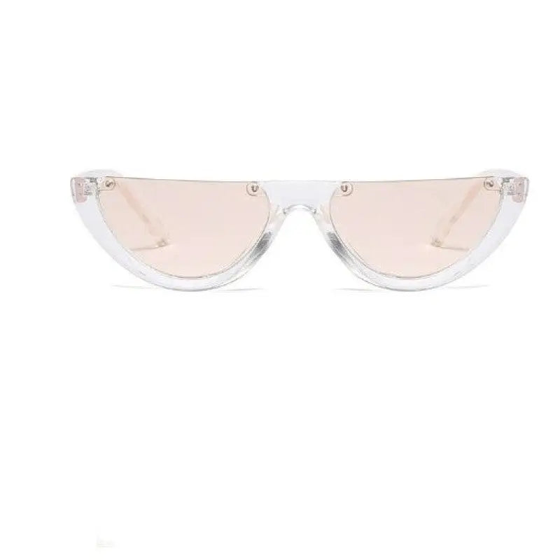 Semi Rimless Retro Cat Eye Sunglasses Transparent Tea